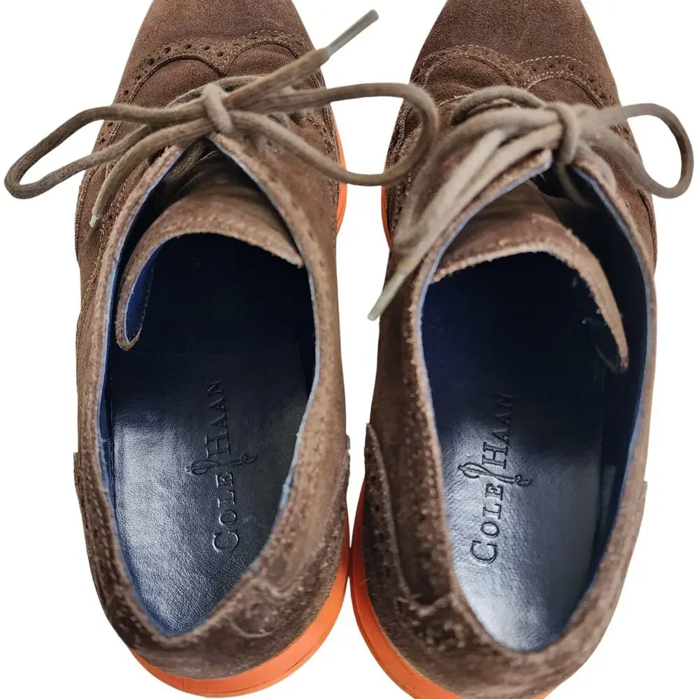 Cole Haan Mens Lunargrand Wingtip Suede‎ Oxford Shoes Size 10.5 Brown Orange
